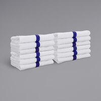 16 inch x 27 inch Blue Center Stripe 100% Cotton Hand Towel - 3 lb. - 12/Case