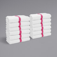 22 inch x 44 inch Pink Center Stripe 100% Cotton Bath / Gym Towel - 6 lb. - 60/Case