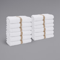 22 inch x 44 inch Beige Center Stripe 100% Cotton Bath / Gym Towel - 6 lb. - 60/Case