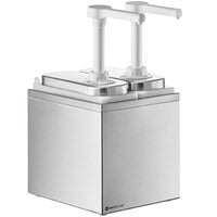ServSense™ Double 1 Qt. Stainless Steel Condiment Dispenser - 2 Plastic Pumps, 1 oz. Portions