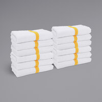 22 inch x 44 inch Gold Center Stripe 100% Cotton Bath / Gym Towel - 6 lb. - 60/Case