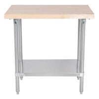 Advance Tabco H2S-243 Wood Top Work Table with Stainless Steel Base and Undershelf - 24" x 36"