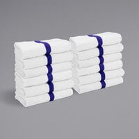 22 inch x 44 inch Blue Center Stripe 100% Cotton Bath / Gym Towel - 6 lb. - 12/Pack