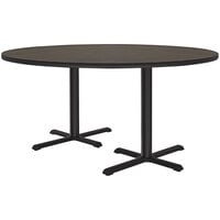 Correll 60" Round Walnut Finish Standard Height Thermal-Fused Laminate Top Cafe / Breakroom Table with Two Cross Bases