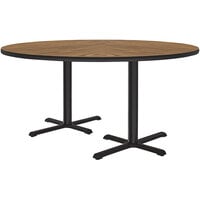 Correll 60" Round Medium Oak Finish Standard Height Thermal-Fused Laminate Top Cafe / Breakroom Table with Two Cross Bases