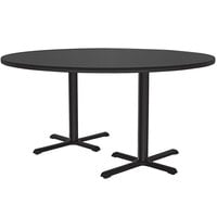 Correll 60 inch Round Black Granite Finish Standard Height Thermal-Fused Laminate Top Cafe / Breakroom Table with Two Cross Bases
