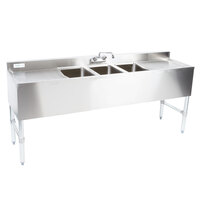 Regency 3 Bowl Underbar Sink with Faucet and Two Large Drainboards - 72" x 18 3/4"