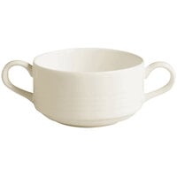 RAK Porcelain Rondo 6.1 oz. Ivory Embossed Porcelain Soup Bowl with 2 Handles - 6/Case