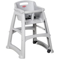 Rubbermaid FG780508PLAT Platinum Sturdy Chair Restaurant High Chair with Wheels - Assembled