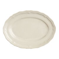 Acopa Condesa 11 1/2" x 8 1/4" Warm Gray Scalloped Wide Rim Porcelain Platter - 12/Case