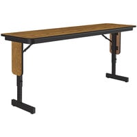 Correll 18" x 72" Medium Oak 22" - 30" Adjustable Height Thermal-Fused Laminate Top Folding Seminar Table with Panel Legs