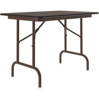 Correll 24 inch x 36 inch Walnut Keyboard Height Thermal-Fused Laminate Top Folding Table with Brown Frame and Leveling Feet