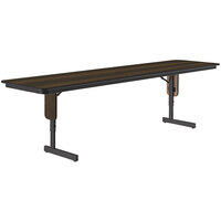 Correll 24" x 72" Walnut 22" - 30" Adjustable Height Thermal-Fused Laminate Top Folding Seminar Table with Panel Legs