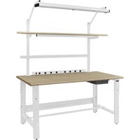 BenchPro Roosevelt Series Particle Board Top Adjustable Workbench with White Light Frame / Base Frame and Round Front Edge