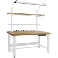 BenchPro Roosevelt Series 30 inch x 60 inch Maple Butcher Block Top Adjustable Workbench with White Light Frame / Base Frame and Round Front Edge RWC-3