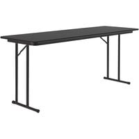 Correll 24 inch x 72 inch Black Granite Thermal-Fused Laminate Top Folding Seminar Table with Off-Set Legs