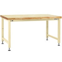 BenchPro Adams Series Butcherblock Wood Top Adjustable Hydraulic Workbench with Beige Frame