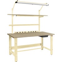 BenchPro Roosevelt Series Particle Board Top Adjustable Workbench with Beige Light Frame / Base Frame and Round Front Edge