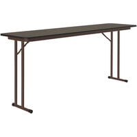 Correll 18 inch x 72 inch Walnut Thermal-Fused Laminate Top Folding Seminar Table with Off-Set Legs