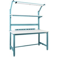 BenchPro Kennedy Series Laminate Top Adjustable Workbench Set with Light Blue Frame and Round Front Edge