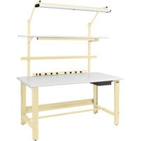BenchPro Roosevelt Series 30 inch x 60 inch Formica Laminate Top Adjustable Workbench Set with Beige Light Frame / Base Frame and Round Front Edge RFC-3