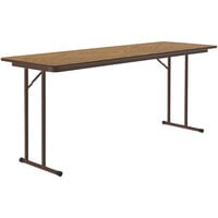 Correll 24 inch x 60 inch Medium Oak Thermal-Fused Laminate Top Folding Seminar Table with Off-Set Legs