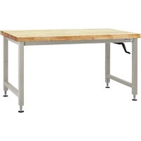 BenchPro Adams Series Butcherblock Wood Top Adjustable Crank Workbench with Gray Frame