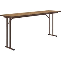 Correll 18 inch x 96 inch Medium Oak Thermal-Fused Laminate Top Folding Seminar Table with Off-Set Legs