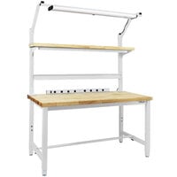 BenchPro Kennedy Series 30 inch x 60 inch Butcherblock Wood Top Adjustable Workbench Set with White Frame KWC-5
