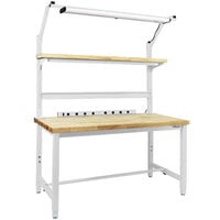 BenchPro Kennedy Series Butcherblock Wood Top Adjustable Workbench Set with White Frame