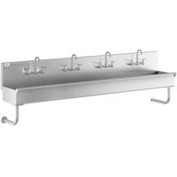 Regency 96 inch x 17 1/2 inch Multi-Station Hand Sink with 4 Wall Mounted Faucets