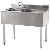 Eagle Group B3R-2-18 Compartment Underbar Sink with Right Drainboard and Splash Mount Faucet - 36 inch