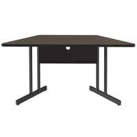 Correll 30" x 60" Trapezoid Walnut Finish Desk Height Thermal-Fused Laminate Top Computer and Training Desk