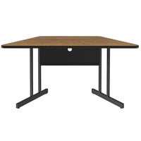 Correll 30" x 60" Trapezoid Medium Oak Finish Desk Height Thermal-Fused Laminate Top Computer and Training Desk