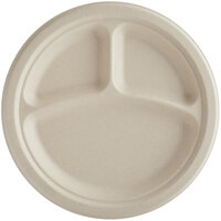World Centric 9 inch 3-Compartment Round Compostable Fiber Plate - 1000/Case
