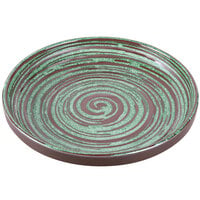 Elite Global Solutions Stardust 9" Glossy / Matte Green Swirl Melamine Coupe Plate - 6/Case