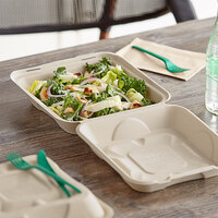 World Centric Compostable Fiber Clamshell Container 9 inch x 9 inch x 3 inch - 300/Case
