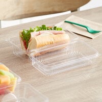 World Centric Clear Compostable PLA Hinged Clamshell Container 9 inch x 5 inch x 3 inch - 200/Case