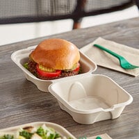 World Centric Compostable Fiber Clamshell Burger Box 6 inch x 6 inch x 3 inch - 500/Case