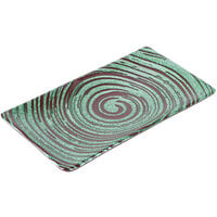 Elite Global Solutions Stardust 9 1/4" x 5" Rectangular Glossy / Matte Green Swirl Melamine Plate - 6/Case