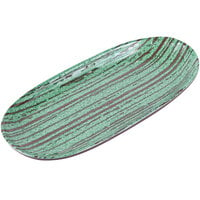 Elite Global Solutions Stardust 11" x 5 1/4" Oval Glossy / Matte Green Swirl Melamine Plate - 6/Case