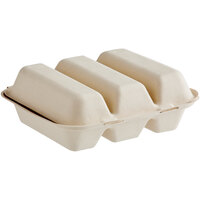 World Centric 3-Compartment Compostable Fiber Clamshell Taco Container 9 inch x 8 inch x 3 inch - 300/Case