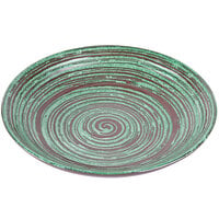 Elite Global Solutions Stardust 40 oz. Shallow Glossy / Matte Green Swirl Melamine Bowl - 6/Case