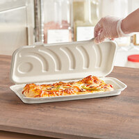 World Centric Compostable Fiber Flat Bread Clamshell Container 13 1/2 inch x 6 1/2 inch 1 1/4 inch - 200/Case
