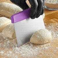 Choice 6 inch x 4 1/4 inch Stainless Steel Dough Cutter / Scraper with Purple Handle