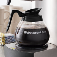 WebstaurantStore Logo 64 oz. Glass Coffee Decanter with Black Handle by Avantco Equipment - 24/Case