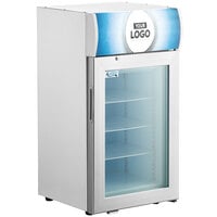Avantco CFM2LB White Countertop Freezer with Swing Door, Top Lit Header, and Customizable Panel