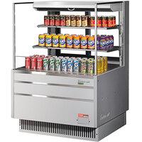 Turbo Air TOM-36L-UFD-S-3S-N 35 inch Stainless Steel Horizontal Refrigerated Open Curtain Merchandiser with 2 Shelves