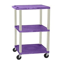 Luxor WT1642PE Purple Tuffy Open Shelf A/V Cart 18" x 24" with 3 Shelves - Adjustable Height