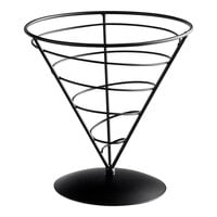 Tablecraft AC77 Vertigo Round Black Appetizer Wire Cone Basket - 7" x 7"